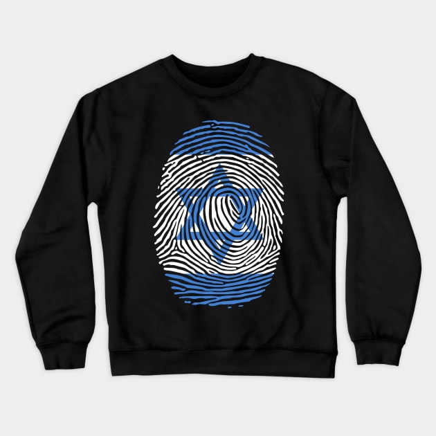 Israeli Flag Fingerprint Jewish Star of David Pride Israel Crewneck Sweatshirt by larfly